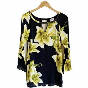 YOANA BARASCHI Black Lilies Flower Tunic Blouse XS